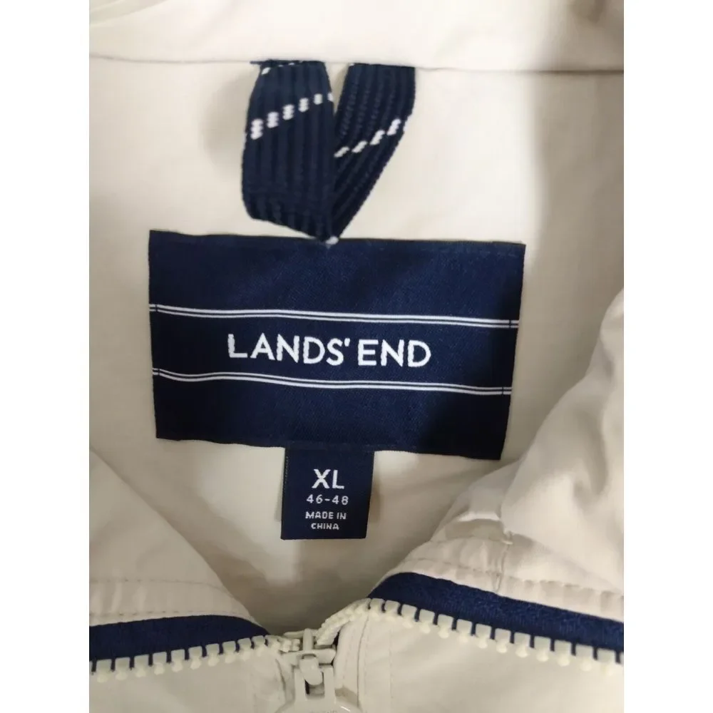 Lands End ivory Mesh Lined Jacket Mens XL 46-48 Bomber‎ Coat Nylon
